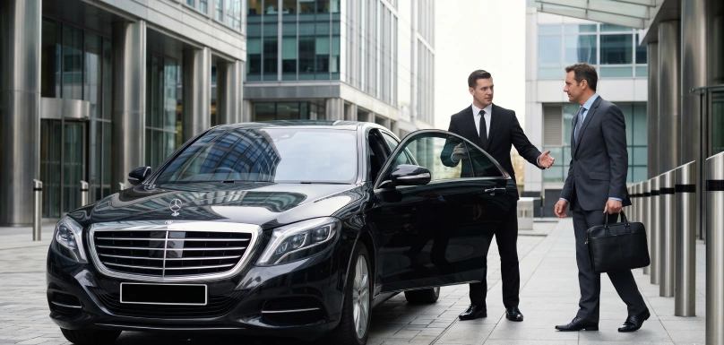 Luxury chauffeur service in England city centre — professional executive vehicle