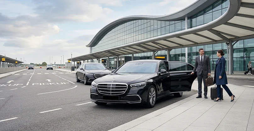 Luxury chauffeur service in England city centre — professional executive vehicle